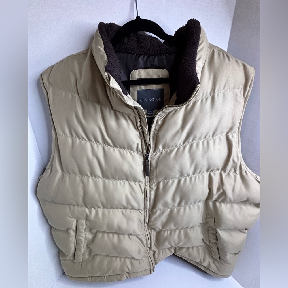 Covington Puffer Vest Men’s XXL Beige Full Zip Pockets Outdoor Warm Lining‎ Fall
